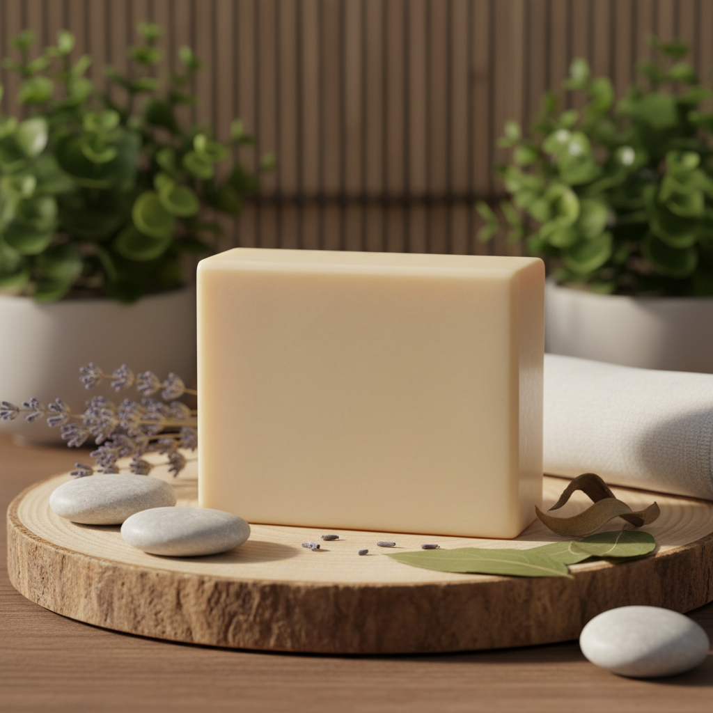 Clean lavender soap in spa setting