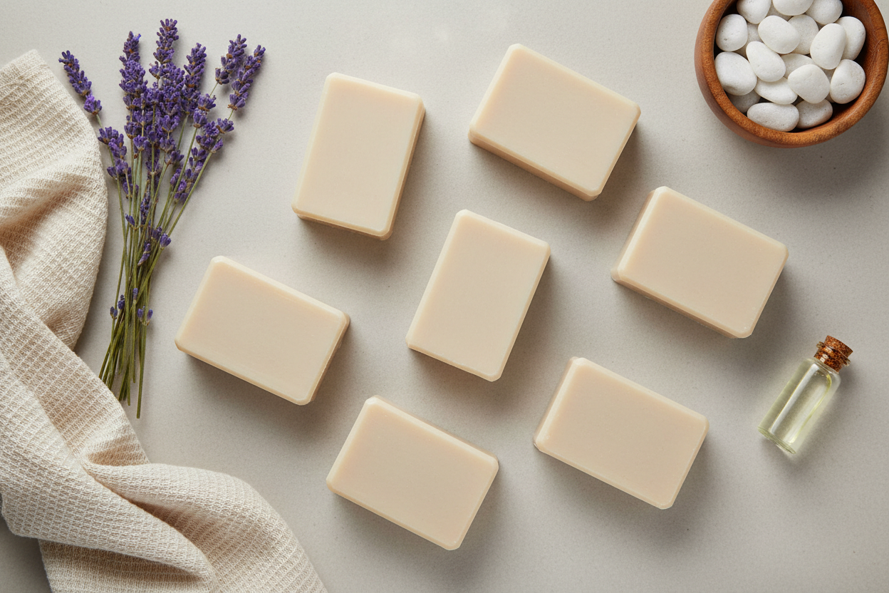 Flat lay of smooth soap bars